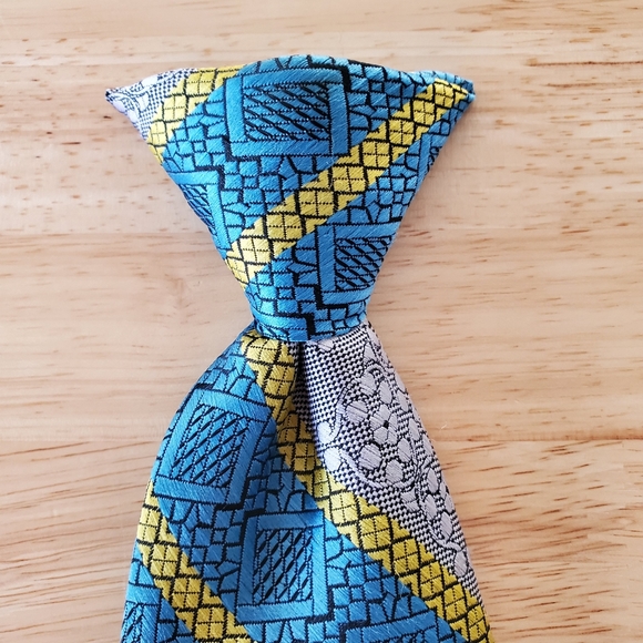 Vintage Wembley Clip-On Neck Tie Blue Yellow Gray - Picture 2 of 10